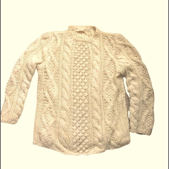 VTG Carol Brent Chunky Italian Wool Cable Knit ItFisherman Sweater Sz L Gold - Picture 1 of 8